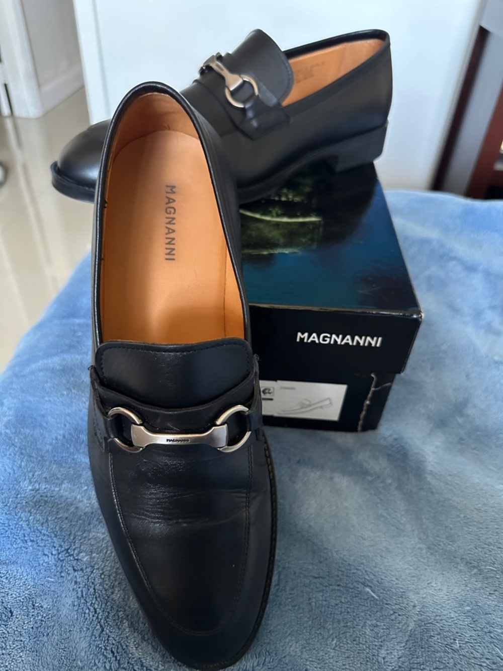 Magnanni Black Leather Bit Loafers with Silver Hardware